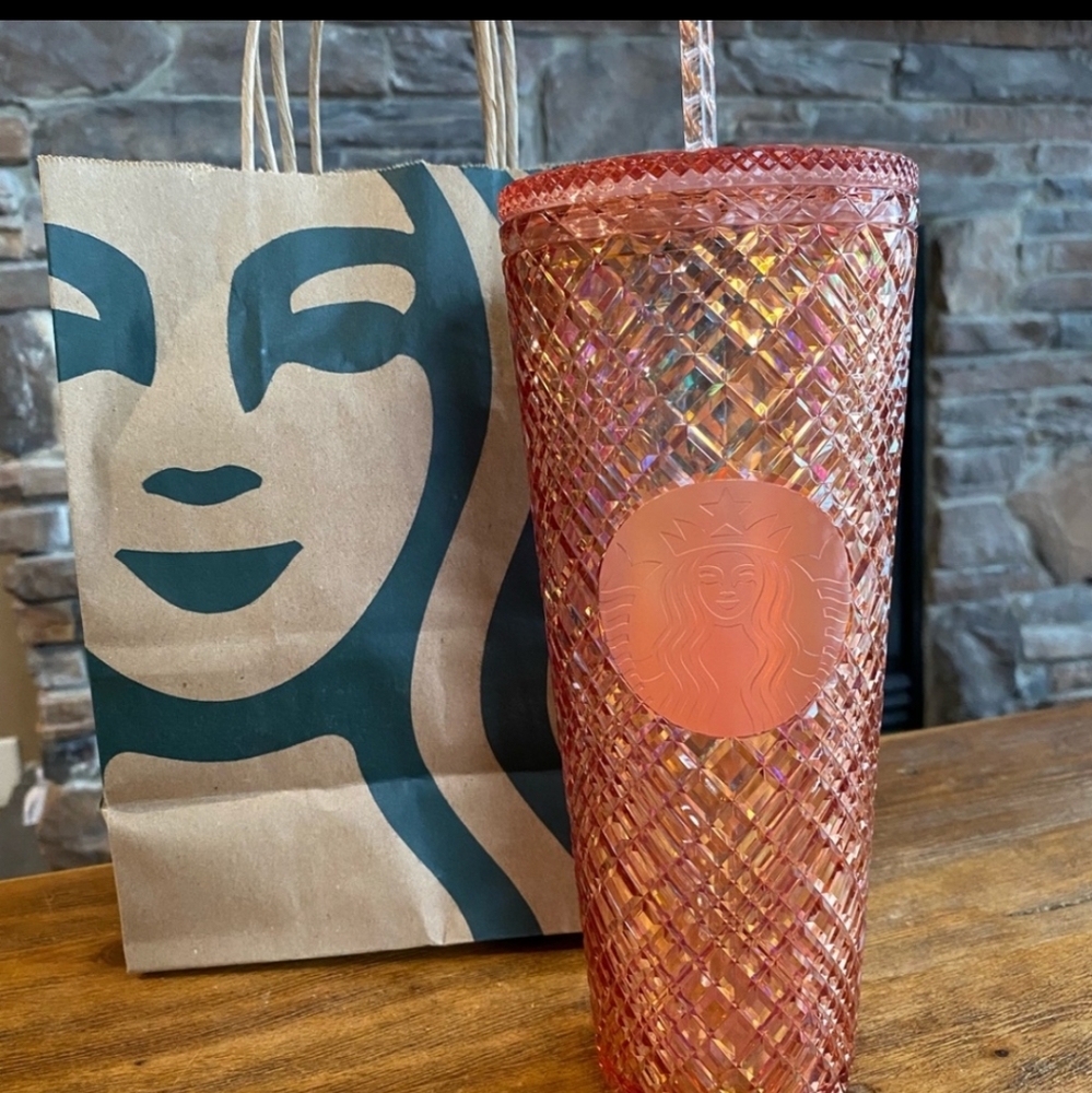 Christmas 2021 Starbucks cup jewelled rose gold /peach